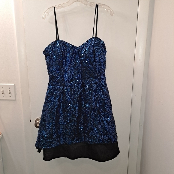 DEB Dark Blue Sequin Sparkle Glitter Dress. See photos for measurement. - Picture 1 of 13